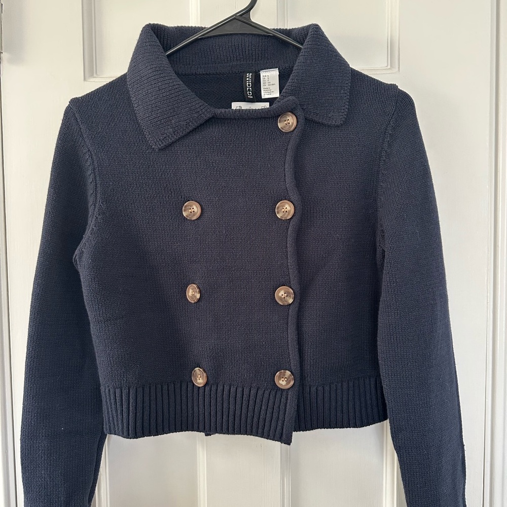 H&M Divided Dark Navy Blue Knit Sweater Cardigan Jacket